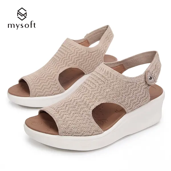 Women's Peep-Toe Knit Elastic Slingback Platform Sandals - Open-Toe Wedge Heel Footwear with Non-Slip Orthopedic Support, Comfortable Summer Walking Shoes for Active Use Peep Toe
