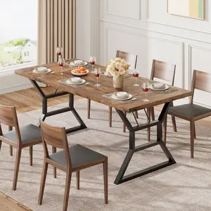 Brown 70.9 in Large Dining Room Table for 6, Rectangular Kitchen Table with Heavy Duty Metal Legs, Farmhouse Wooden Dining Table for Big Family