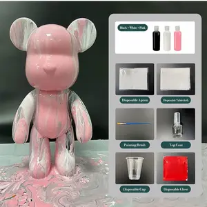 DIY Fluid Bear Painting Kit, Teddy Bear Violent Bear Creative Home Decoration Handmade Doll for Birthday Gift, DIY Kits for Adults, 9.05 inch
