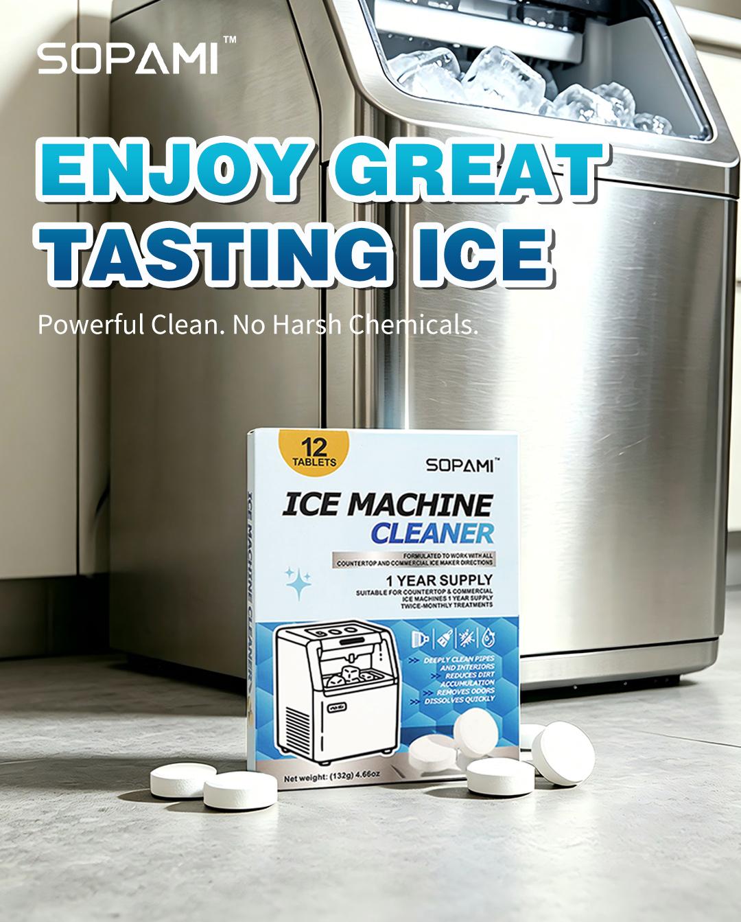 SOPAMI 12-Count Ice Maker Descaler Tablets, Gentle Formula to Eliminate Stains and Improve Ice Taste