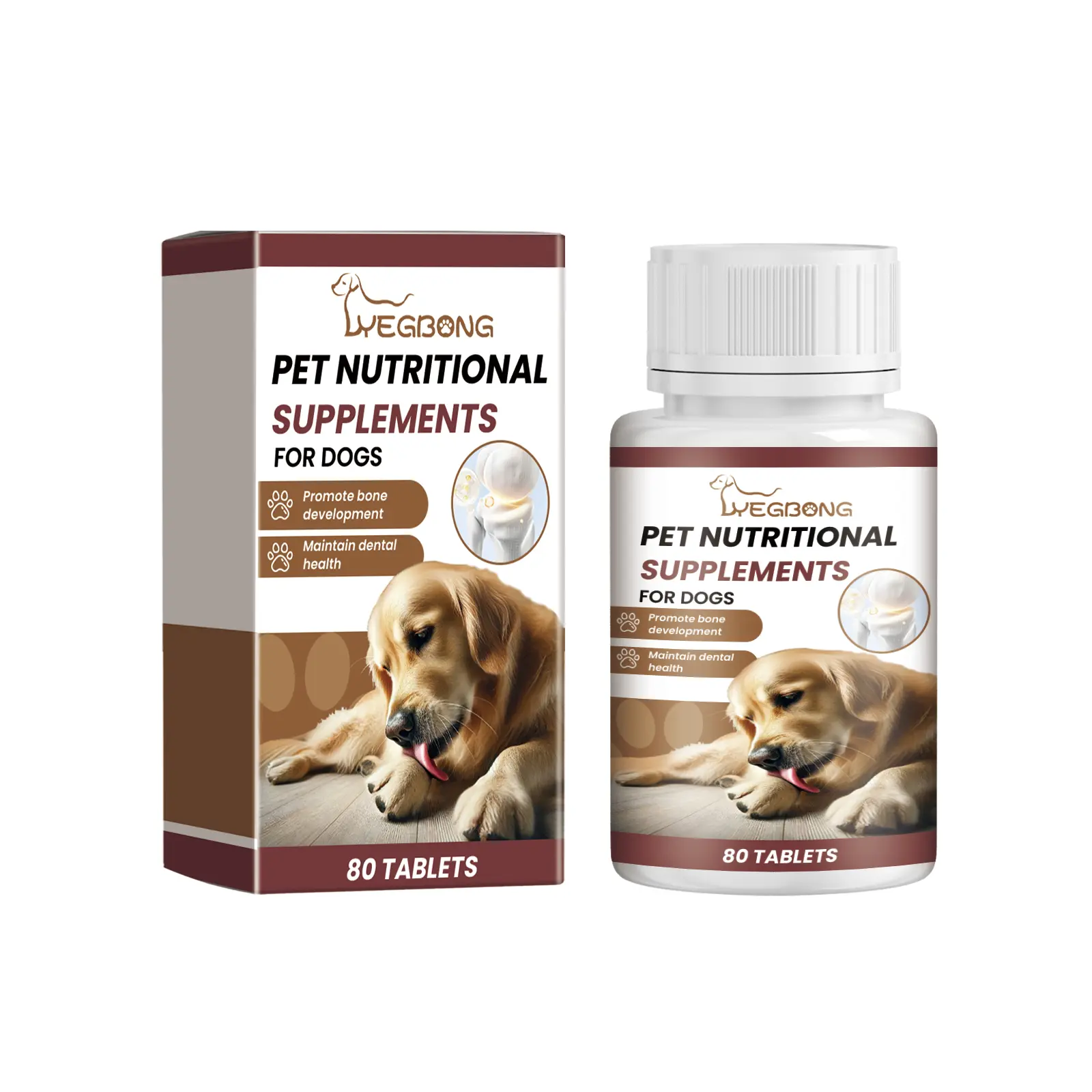 Yegbong Dog Milk Calcium Tablets - 80 Count, Meat & Whole Milk Powder Base, For Up To 10kg Dogs, Bone Support, Dental Care, Reduce Fracture Risk & Dental Disease, Easy-Mix-In Easy-To-Use Supplement (with Multifunctional Electric Flea Comb)