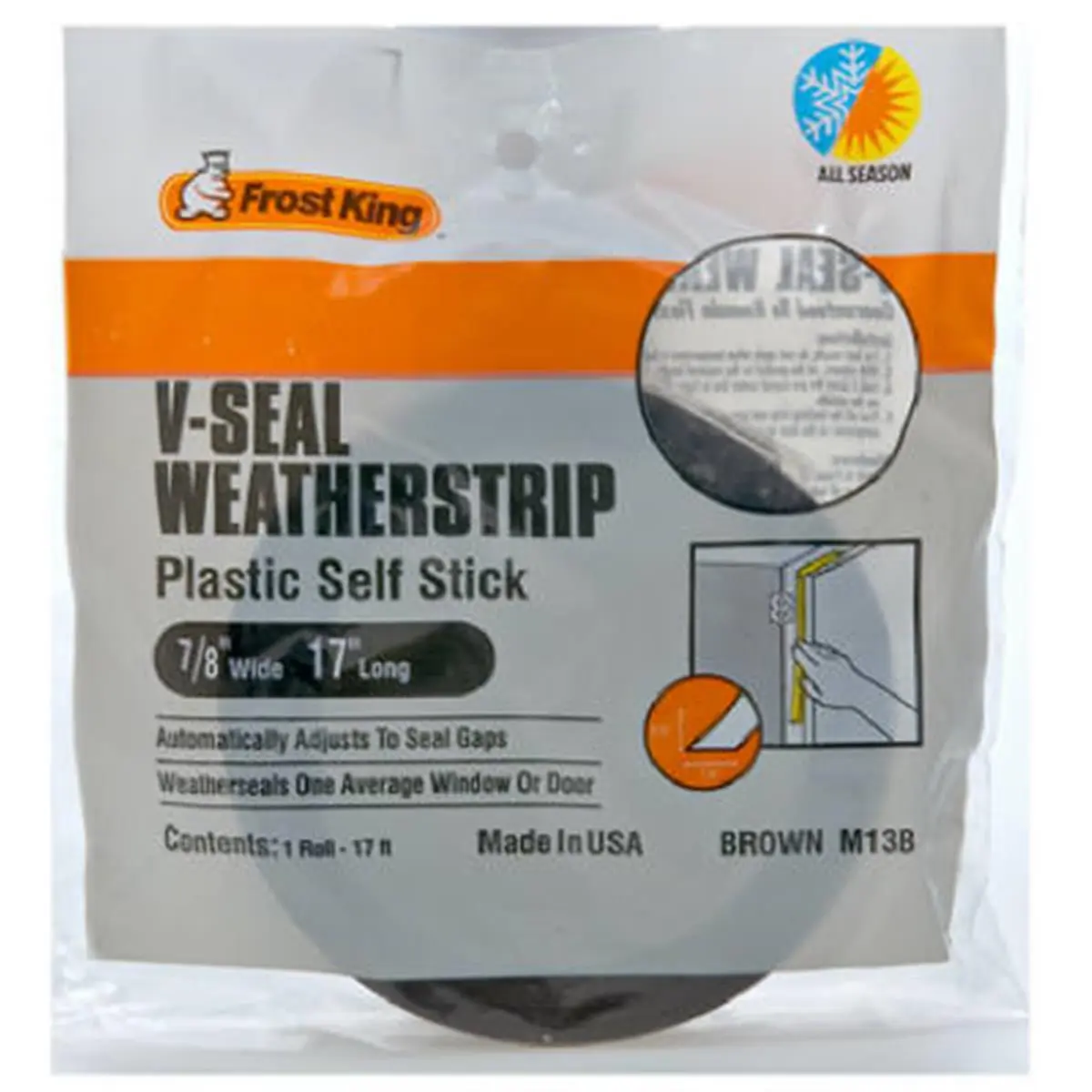 212 MAIN V-Flex Weather-Strip, 0.88 in. x 17 ft. Brown, Adhesive Back Self-Stick, Seals Gaps