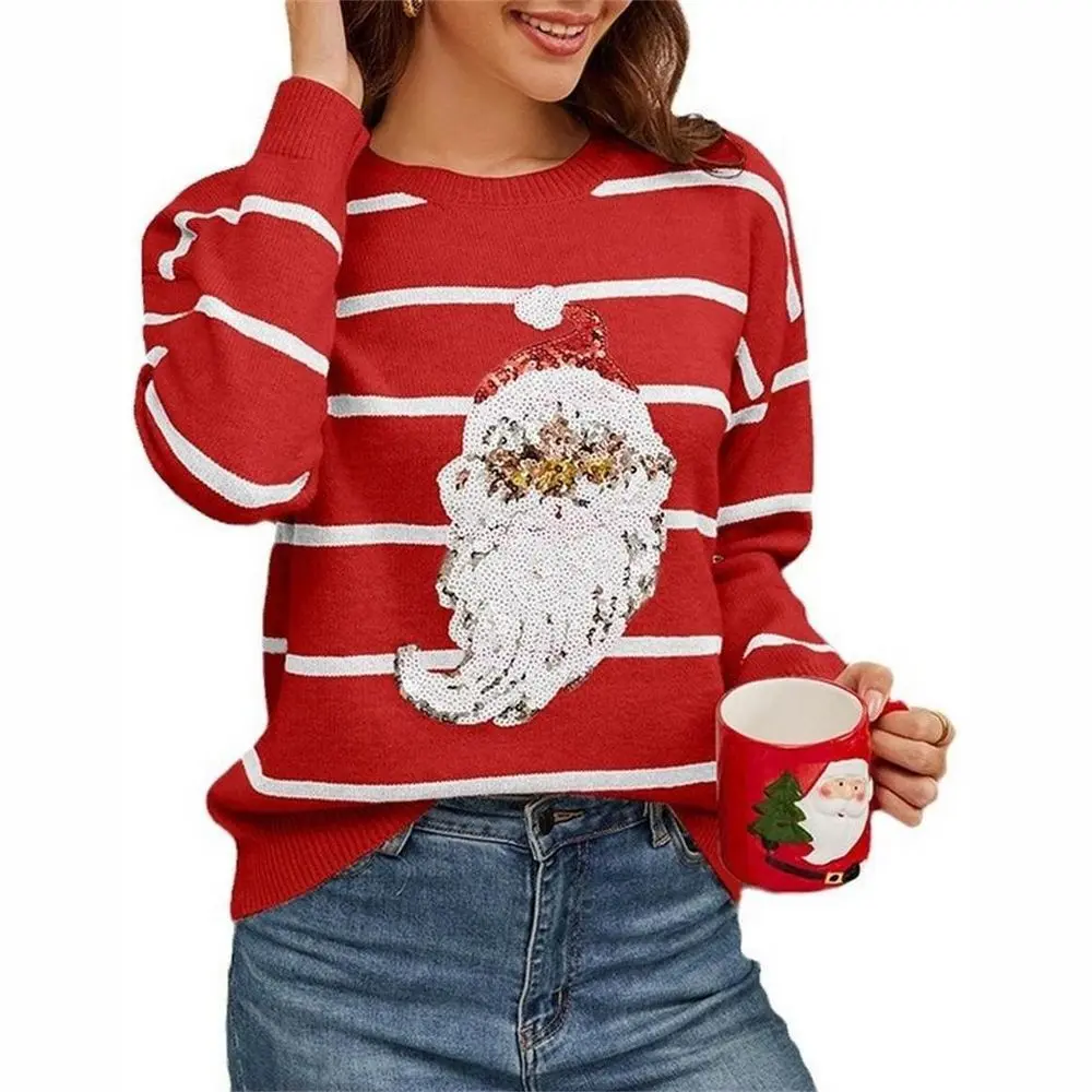 Clearlove Christmas Sweaters for Women Cute Christmas Sweater Ugly Xmas Sweater Crewneck Holiday Knit Pullover Tops Red M