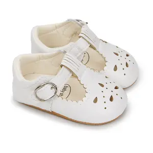 Newborn Baby Girl Cute Mary Jane Flats Moccasinss Solid Color Hollow-Out Soft Sole PU Leather Flats Shoes First Walkers Non-Slip Princess Shoes 7-12M