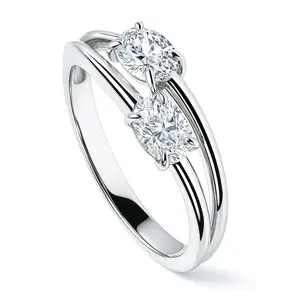 BERRICLE Sterling Silver Bypass 2-Stone Promise Rings Split Shank Ring for Her, Cubic Zirconia CZ