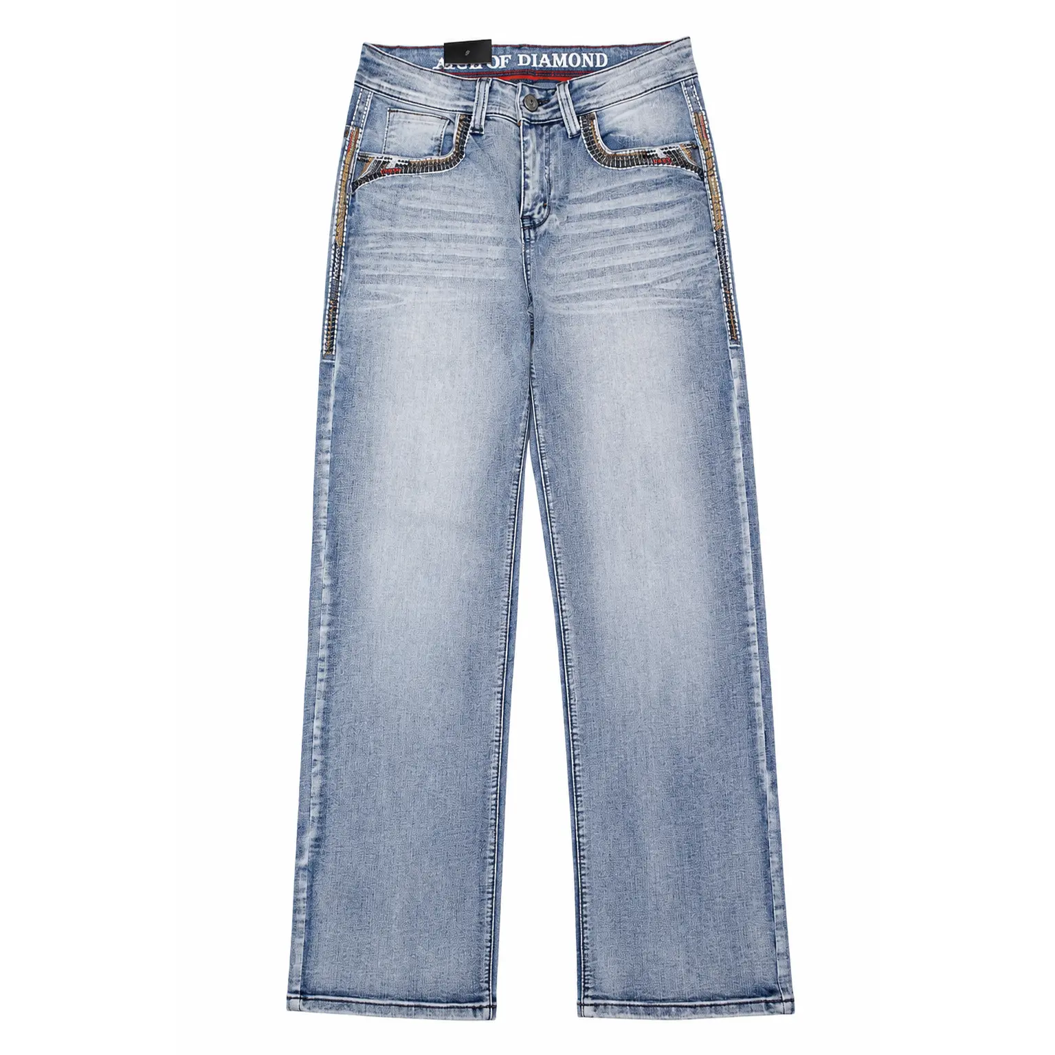 Ace Of Diamond Premium Denim Jeans – Light Wash Western Embroidered Pocket Jeans