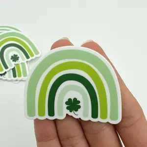 Rainbow With Clover Sticker | Hand Drawn, St. Patrick's Day, Shamrock Rainbow Sticker for Laptop, Water Bottle, Planner | Waterproof Vinyl, Laptop Water Bottle Decal Sticker