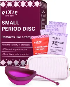 Pixie Menstrual Disc for Feminine Care - Ranked 1 for Best Tampon Alternative Period Disc - 100% Medical-Grade Silicone - Removes Like a Tampon - Wear 12 Hours - Capacity of 3 Tampons (Small, Plum)