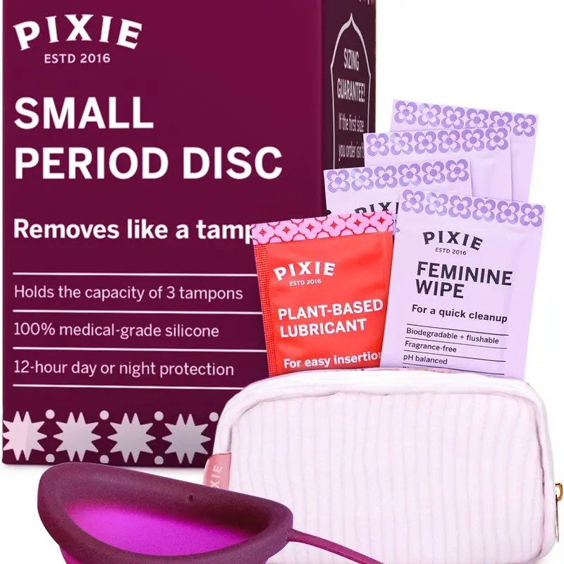 Pixie Menstrual Disc for Feminine Care - Ranked 1 for Best Tampon Alternative Period Disc - 100% Medical-Grade Silicone - Removes Like a Tampon - Wear 12 Hours - Capacity of 3 Tampons (Small, Plum)