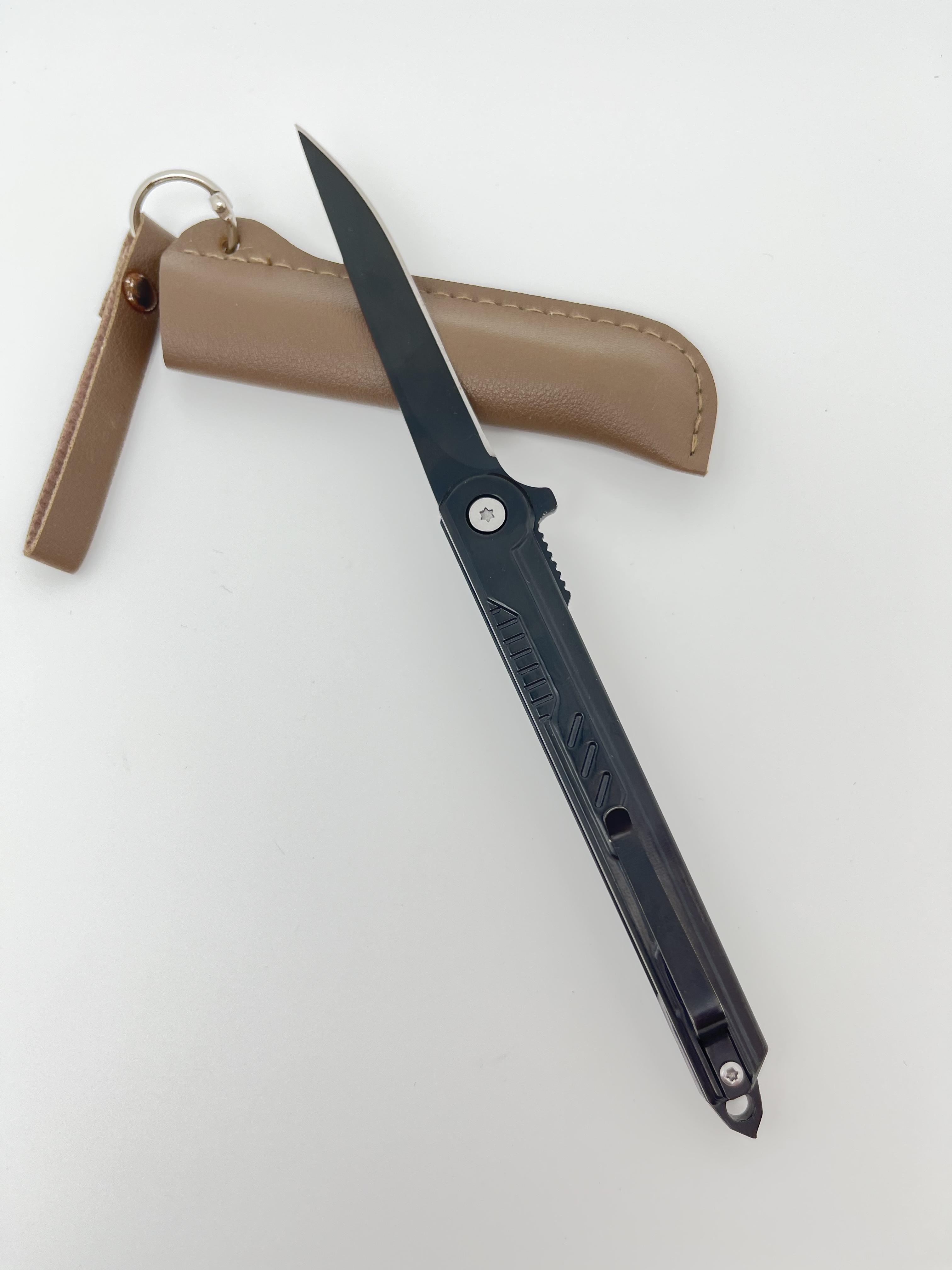 Slim folding knife with leather sheath, EDC tool, outdoor knife, suitable for camping, kitchen, peeling