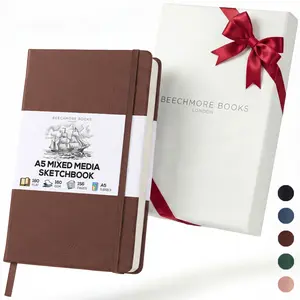 Beechmore Books A5 Mixed Media Sketchbook - 5.8x8.3 Hardcover Lay-Flat Art Journal, 160 GSM / 98 lb Professional Perforated Paper, w/ Gift Box for Drawing, Ink and Light Watercolor