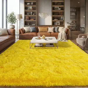 Rugs for Living Room, Bright Yellow Soft Fluffy Luxury Shag Area Rug, Upgrade Non-Slip,Anti-Fade, Soft-Touch, Shaggy Floor Carpet For Living Room, Bedroom, Home Decor, Room Decor,  Fluffy Rug, Floor Covering, And More