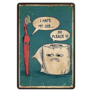 Funny Wall Decor Metal Sign – “I Hate My Job” Retro Bathroom Tin Sign, 8×12 Inch Comic-Style Wall Art for Restrooms, Home & Office – Palette&Wall | summervibes Gift