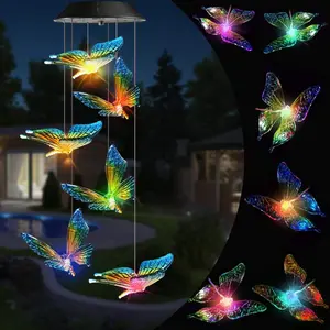 Solar-powered colorful changing butterfly wind chime, LED waterproof decorative hanging light, a perfect holiday gift for mom, wife, or children, suitable for gardens, porches, patios, courtyards, and windows.