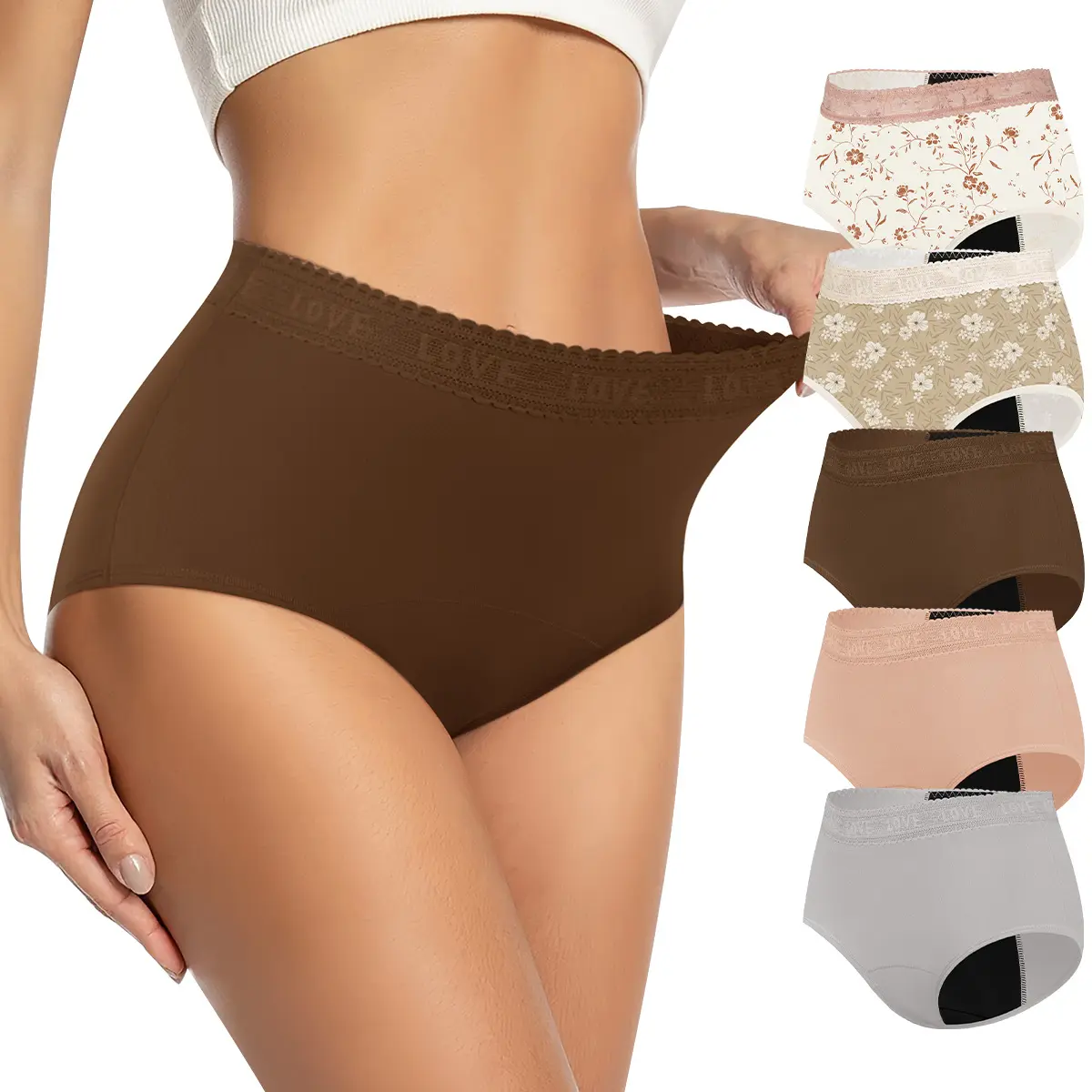 Morelect High Waist Menstrual Period Panties, 4 Pcs  Leakproof Tummy Control Boyshorts, Printed Design with Letter Waistband, Breathable Comfortable Underwear, All Season Wear,mothersdaygift.
