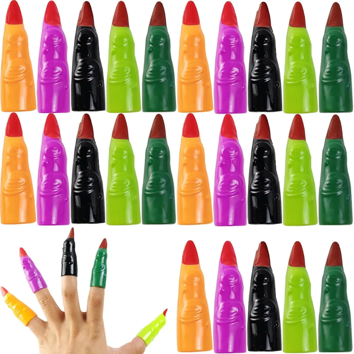 Halloween Fall Gift 35PCS Plastic Fake Witch Fingers Colorful Finger Pointers for Kids Reading Halloween Witch Fingers for Party Cosplay Costume Accessory 5 Colors