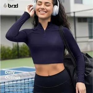 BRXL【Discount for live】Womens Half Zip Cropped Jacket BBL Workout Jacket Lightweight Athletic Pullover Sculpting Fit Ribbed Trim Running Yoga Gym Wear Moisture Wicking Stretch Fabric for Training-brxl-1