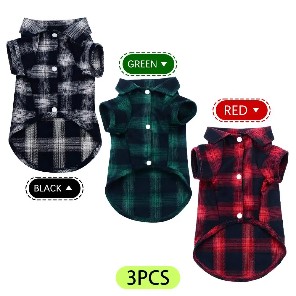 Plaid Print Pet Shirt, 3 Counts/set Fashionable Pet Clothes, Trendy Dog Clothes, Dog Outfit, Cute Dog Shirt, Pet Clothing for Small Dog Cat Puppy