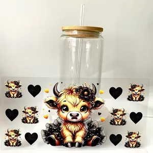 Coquette highland cow glass cup