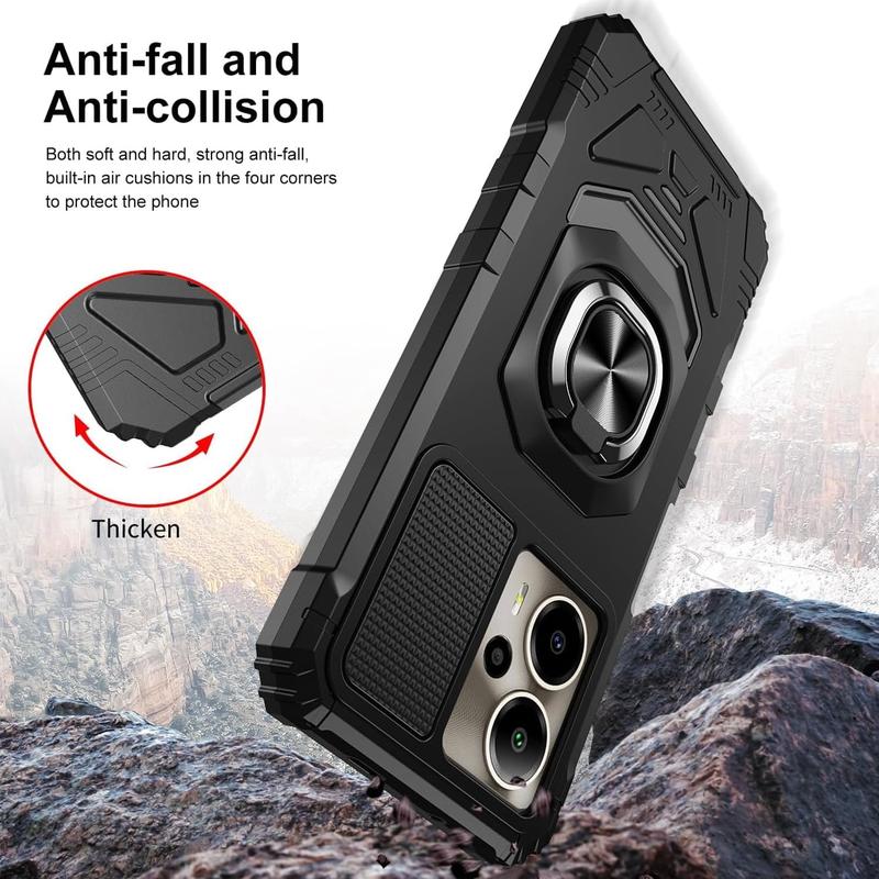 Compatible with Cricket Outlast 5G 2024 Case, AT&T Motivate Pro 5G Case, with Tempered Glass Screen Protector, Metal Ring  Support Kickstand Heavy Duty Drop Protection Phone Case (Black)