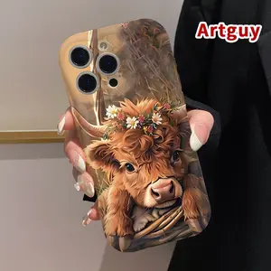 Phone Case for iPhone 16 Pro Max 15 Plus 14 13 12 11 XR XS Cream Flower - crowned Calf Pattern Curly Wave Frame Shockproof Silicone TPU Bumper Drop Protection Cover Cellphone Casing