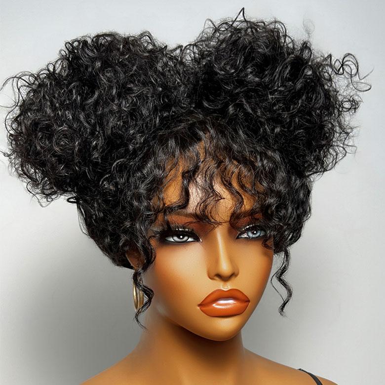 【NEW IN】Nadula Boho Curly Human Hair Wig with Bangs 4X1 Lace Part Shaggy Waves  Effortless Pre-Styled Wig with invisi Drawstring Glueless Wigs Summervibes TikTokShopStockUp