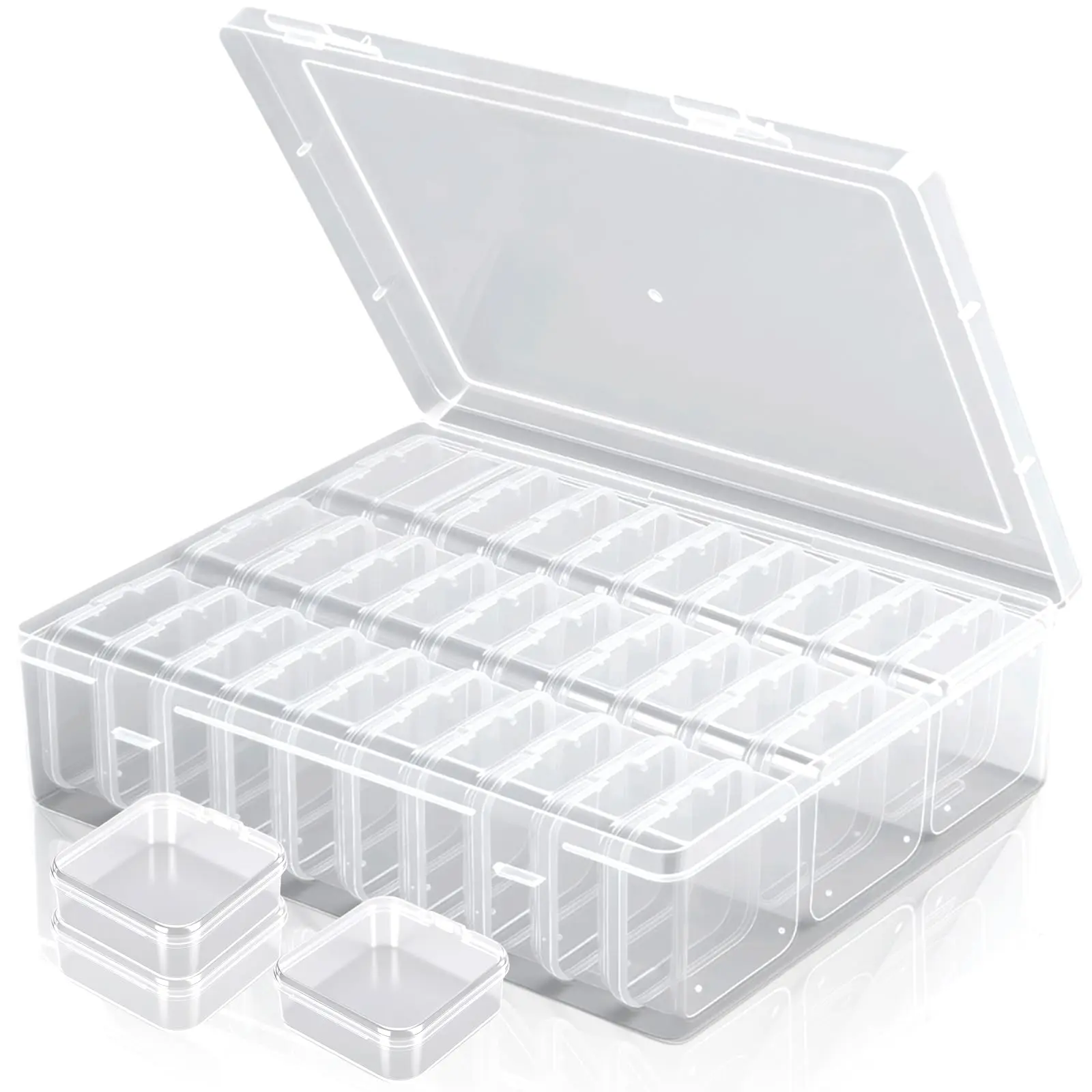31 Clear Bead Storage Boxes with Hinged Lids | Ideal for Beads, Diamonds and Small Parts; Stackable Design for Easy Access; Snap-On Lids Keep Items Dust-Free & Organized