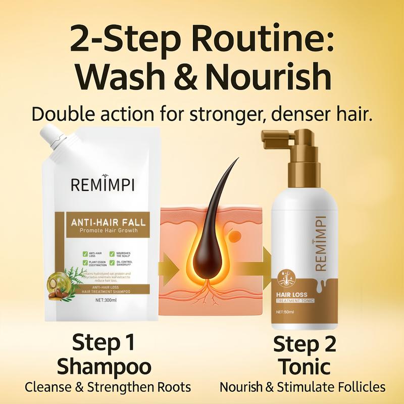 REMIMPI Intensive Hair Repair Set – 4 Anti Hair Loss Shampoos + 2 Growth Tonics | Advanced Herbal Treatment for Thinning, Damaged Hair & Weak Scalp (300ml x 4 + 50ml x 2)