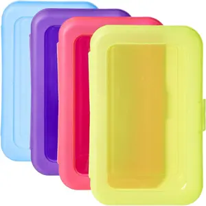 4-Pack Large Pencil Cases, Storage Organizer, Durable Plastic School Supply Box, Multi-Color Student Organization for Office, College & Classroom Supplies