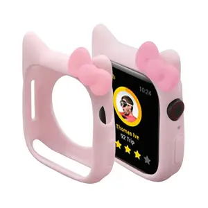Cute Cat Apple Watch Cover Case, Stylish Protective iWatch Bumper Compatible with Apple Watch Series, Durable Cartoon Watch Frame Accessory for Girls, Daily Wear, Travel & Casual Outfits