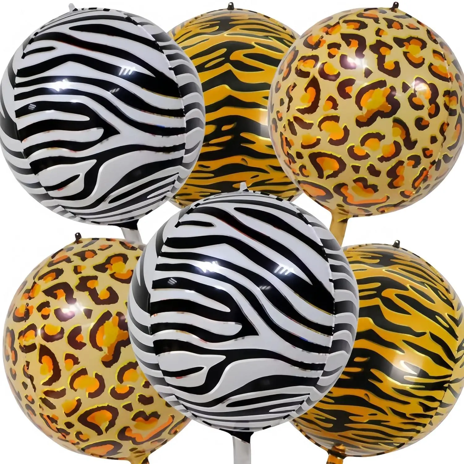 6Pcs 22 Inch Leopard Print Tiger Print Zebra Balloons 4D Inflatable Round Cheetah Pattern Balloon Large Wild Animal Balloon Birthday Party Decoration For Woodland Safari Jungle Party（2 Of Each Design）