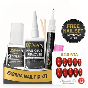 Exsivia Nail Fix Kit – Nail Glue, Remover & Pen Cutics Salon Manicure Brush