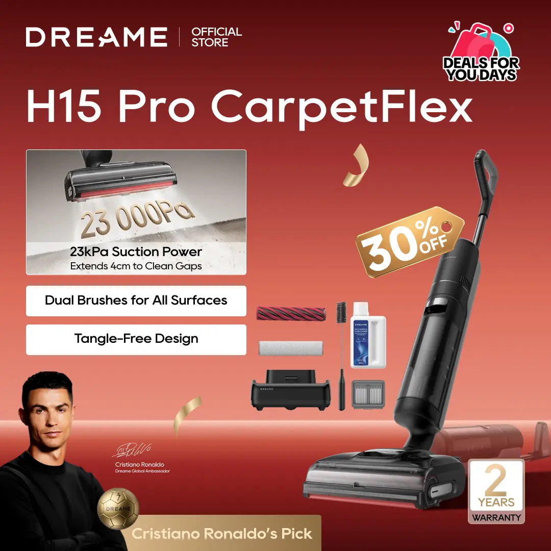 【Super Brand Day】DREAME H15 Pro CarpetFlex Elite Cordless Vacuum Mop, Wet Dry Vacuum Cleaner with Dual Brushes for Hard Floors & Carpet, Tangle-Free Hair-Cutting, 23kPa Suction, 180° Lie-Flat Floor Washer, 194°F Fast Drying