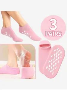3 Pairs of Moisturizing Gel Socks Gentle hydrating foot moisturizer spa treatment and foot care socks Ideal for dry, cracked heels and calluses Gel spa socks for restorative care