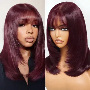 Nadula Black Cherry Layered Bob Wig with Face Framing Bangs 7x5 Bye Bye Knots Lace Wig with Drawstring Glueless Human Hair Wigs TikTokShopStockUp