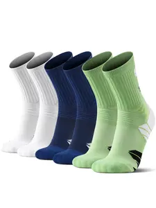 3 Pairs of Men's Professional Crew Sports Fit Socks with Dual Non-Slip System & 360° Arch Compression, Reinforced Toes & Ankle with Blister Protection for Basketball, Running, Training and Other Indoor and Outdoor Activities, Warmth Providing