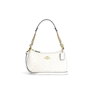 COACH Teri 25 Classic Monogram Leather Crossbody Shoulder Bag in Medium Size for Women with White Pattern
