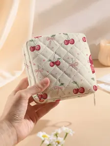 Portable Cherry Pattern Sanitary Pad Storage Bag, Lightweight Women's Organizer, Travel Cosmetic Box, Casual Style, All Seasons