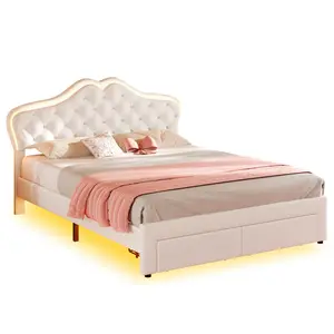 Full Size Velvet Princess LED Bed Frame White