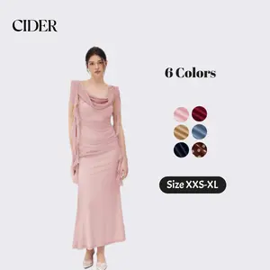 Cider Cowl Neck Solid Ruffle Hem Ruched Maxi Dress Womenswear Sleeveless
