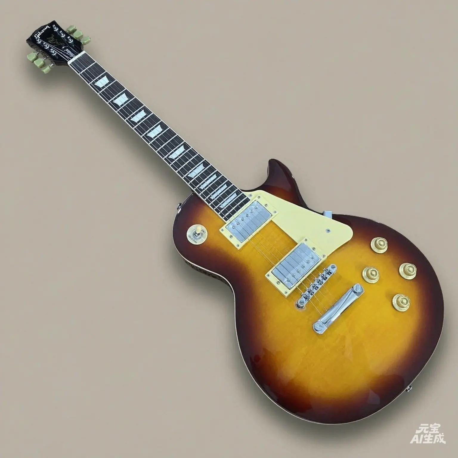 LP electric guitar, flame maple top, chrome hardware, solid body