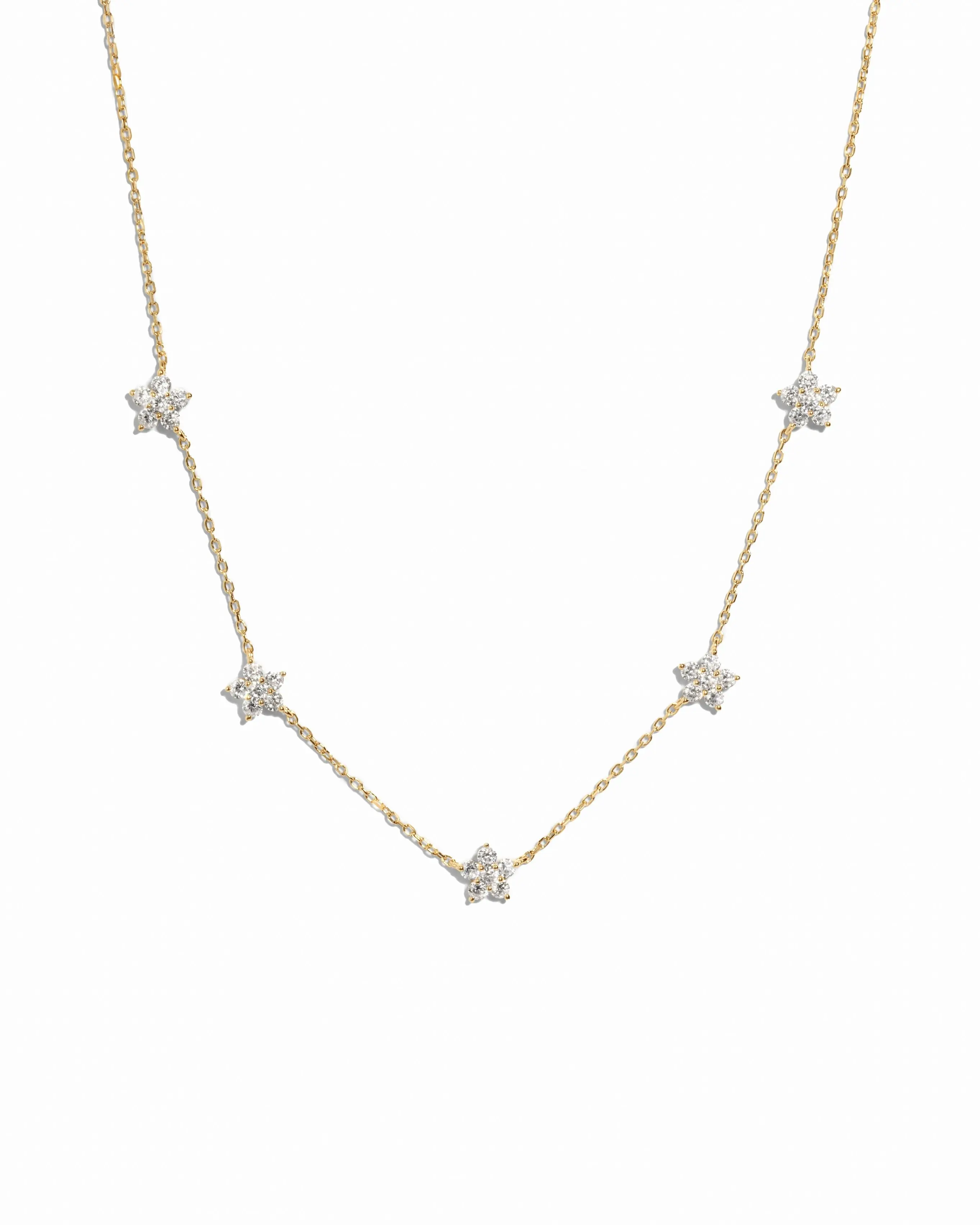 Sami Jewels 925 Sterling Silver Floral Design Diamond Necklace for Adults, 16in + 3in Extension Length Chain, Hypoallergenic, Casual Bridal Jewelry Accessory, Daily Wear, Cz Flowers