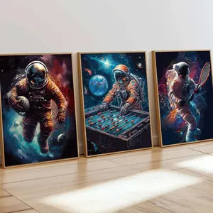 3pcs/set Frameless Space Astronaut Music Guitar Posters Prints Art Astronaut with A Beer Pictures Canvas Painting for Living Room Home Decor Cuadro