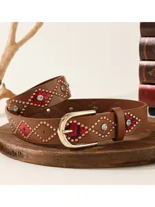 New Fashion Snake Skin Rivet Belt, Vintage Style Women's Waistband with Pin Buckle and Rhinestones, Perfect for Pants, Spring Summer Essential