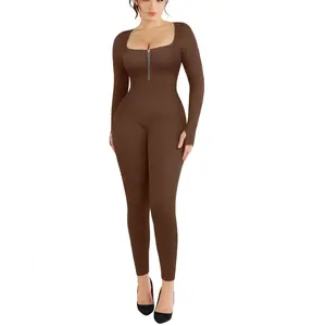 Shapellx One Piece Sports Jumpsuit for Women Long Sleeve Seamless Zipper Yoga Workout Set Womenswear Comfort Fall Winter Spring zipper jumpsuit