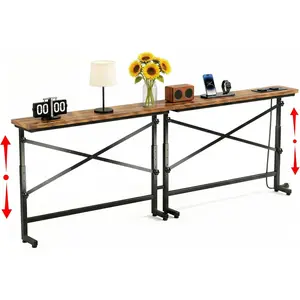 78.8" Height Adjustable Sofa Table with Outlets (24.8"-32.5"), Narrow Behind The Couch Table with Power Outlet USB-C Ports, Console Table for Living Room Entryway, Rustic Brown