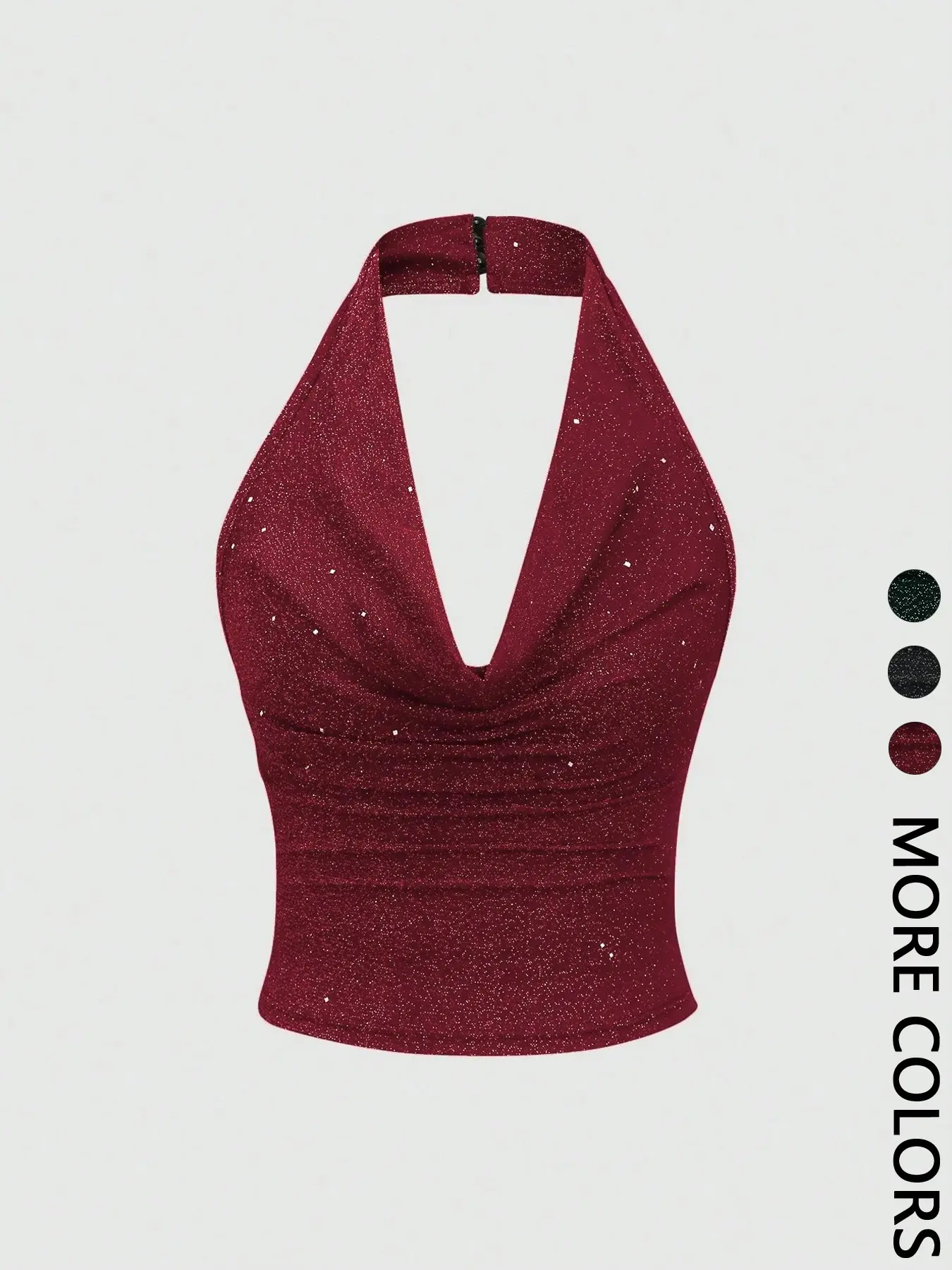 Women's Halter Top Sleeveless Sparkle Glitter Shiny Ruched Blouse Camisole - Party Outfit Essential,GlamFashion