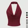 Women's Halter Neckline Top Sleeveless Sparkle Sequins Glitter Shiny Ruched Blouse Camisole - Party Outfit Essential,GlamFashion