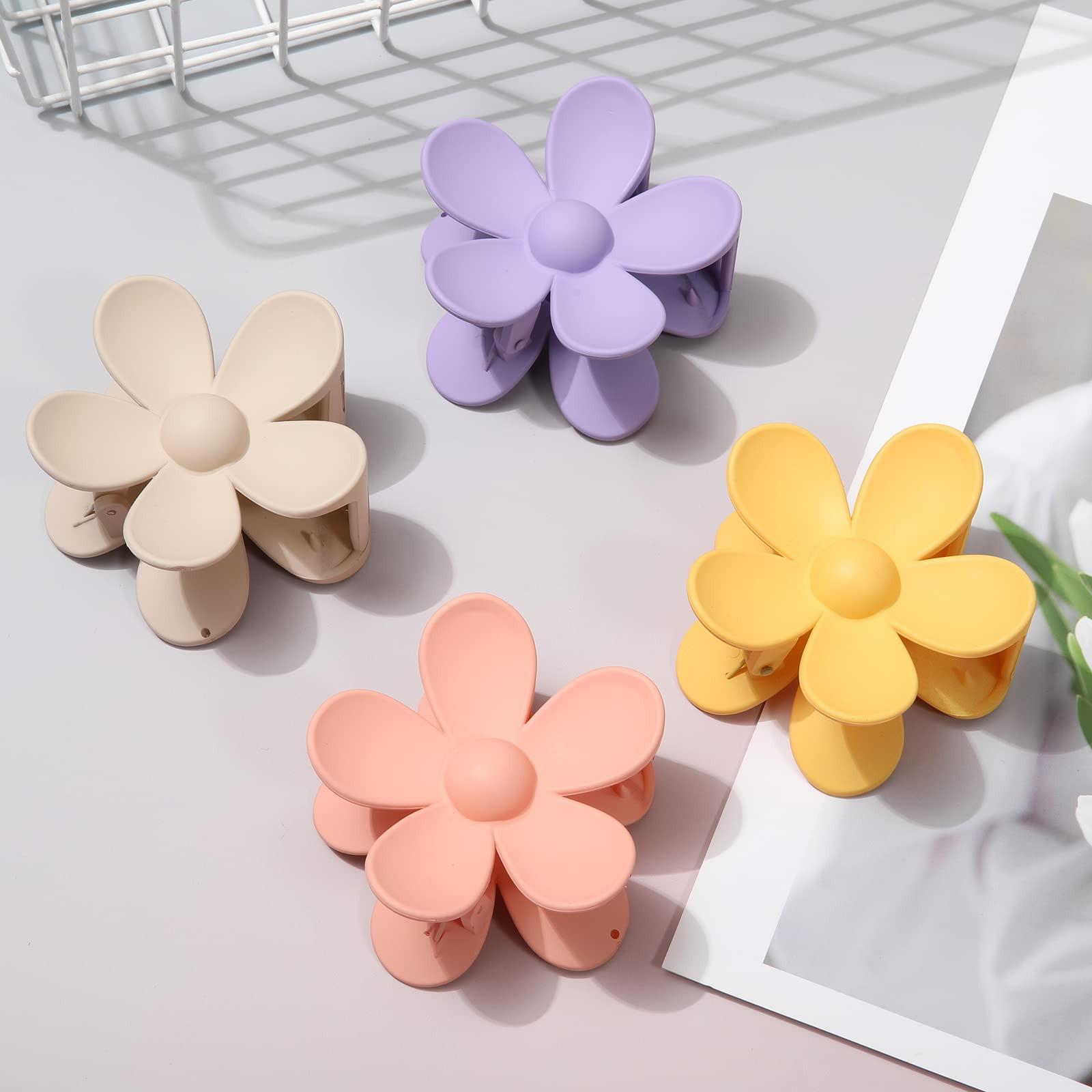 Cute Flower Hair Claw Clips - 4-piece suit Nonslip Strong Hold Small Clips for Women and Girls