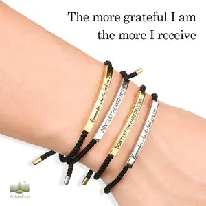 PolarEve Don't Let The Hard Days Win Inspire Bracelet Stainless Steel 18k Gold Plated Braided Design with Engraved Message Adjustable Up to 10" Handmade Charm Set